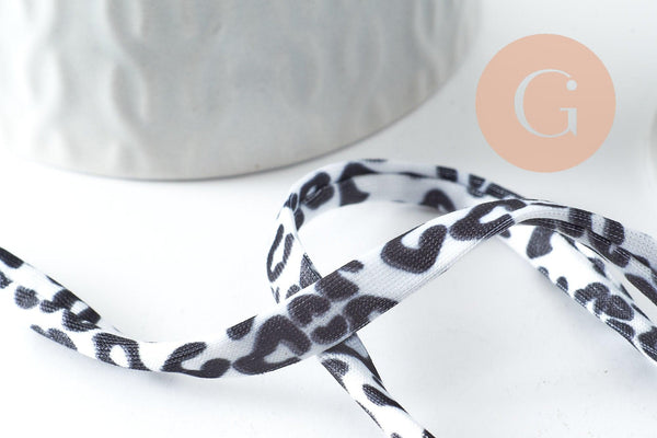Cordon nylon élastique Léopard blanc noir 4mm, x1 mètre G9806