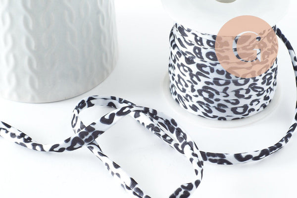 Cordon nylon élastique Léopard blanc noir 4mm, x1 mètre G9806
