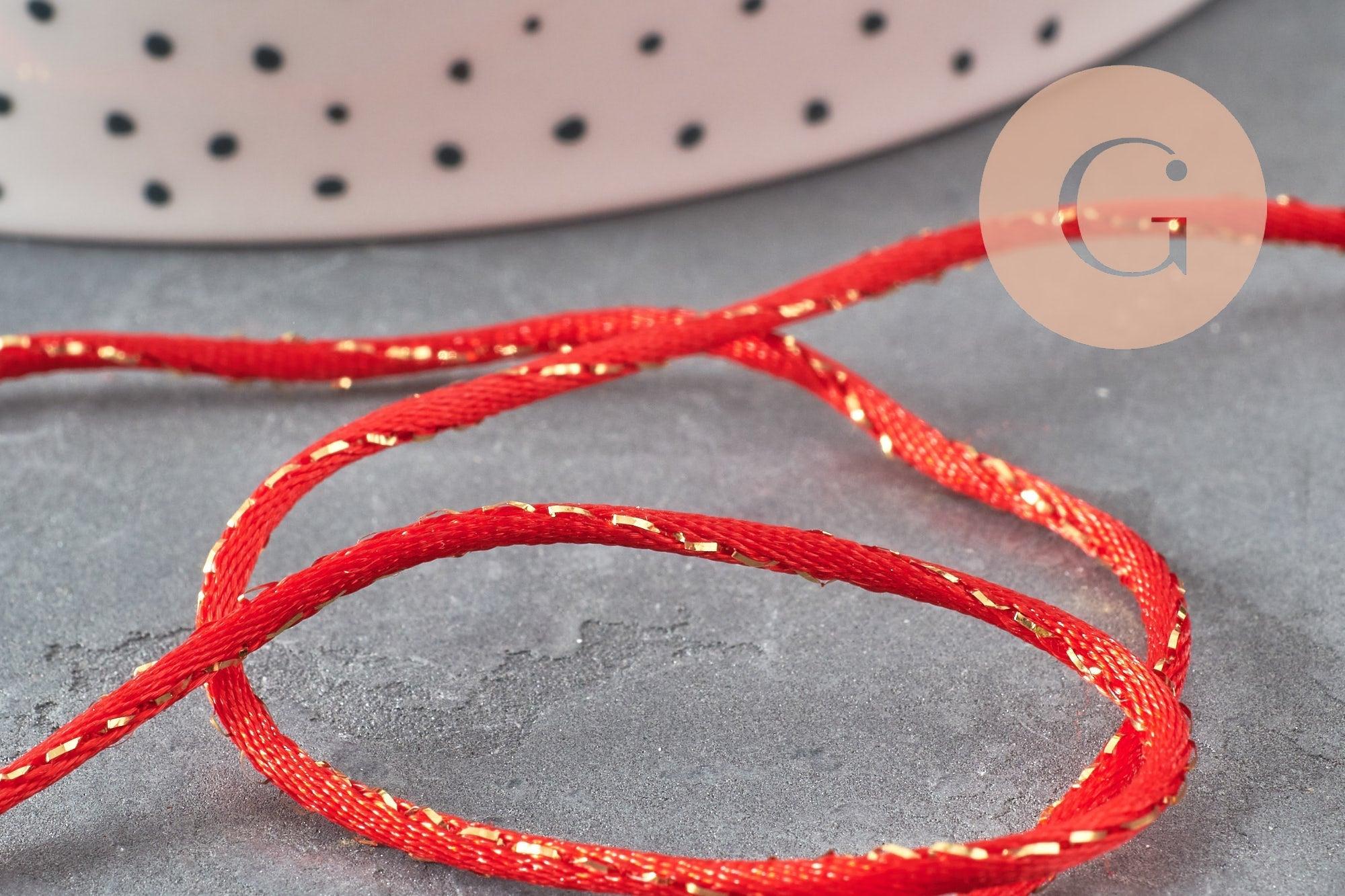 Cordon queue de rat nylon rouge or 1.5mm, x1 mètre (G3369)