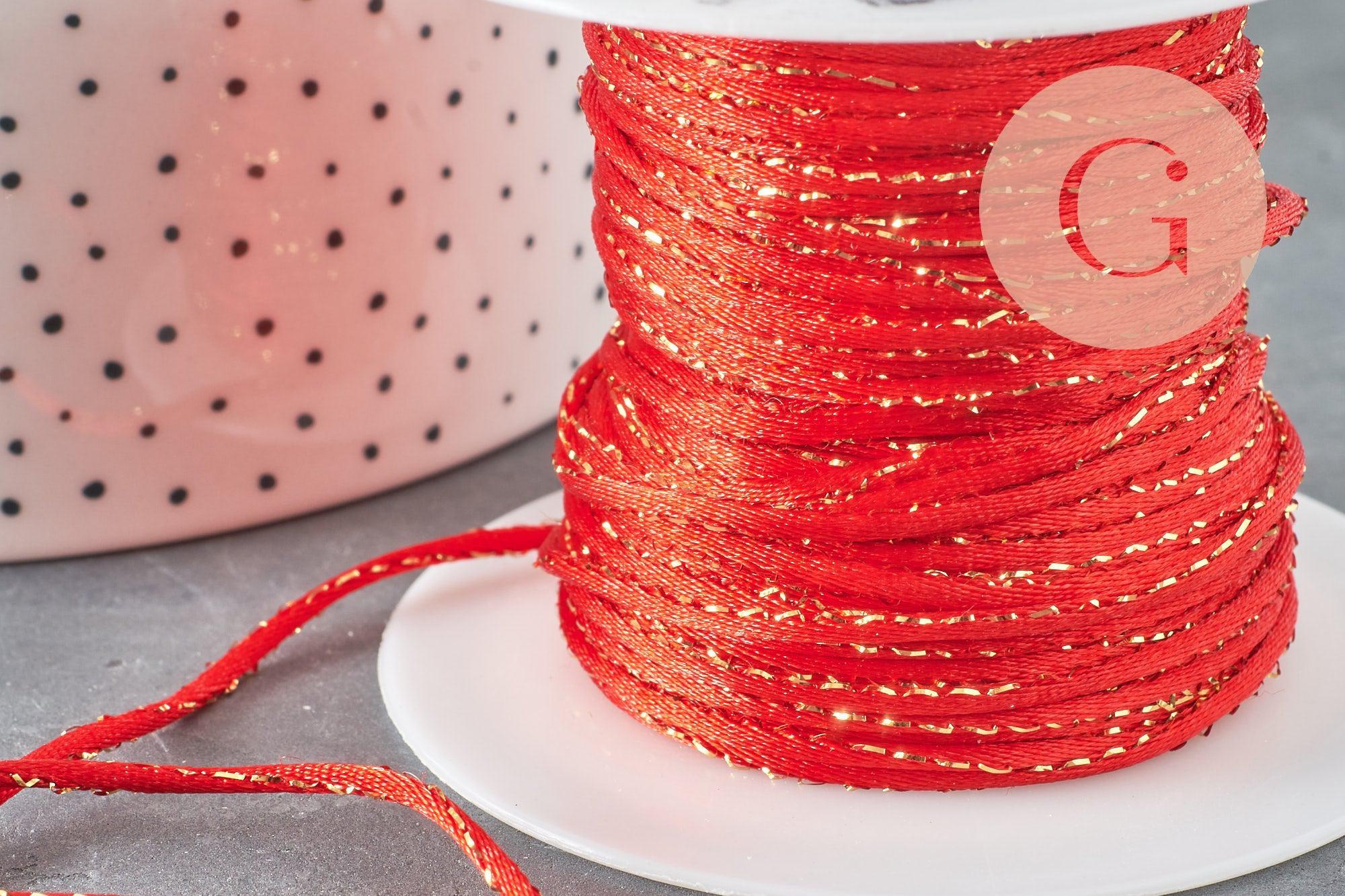 Cordon queue de rat nylon rouge or 1.5mm, x1 mètre (G3369)