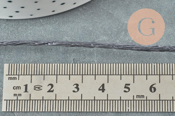 Cordon queue de rat polyester satin gris 2mm, x5 mètres (G1808)