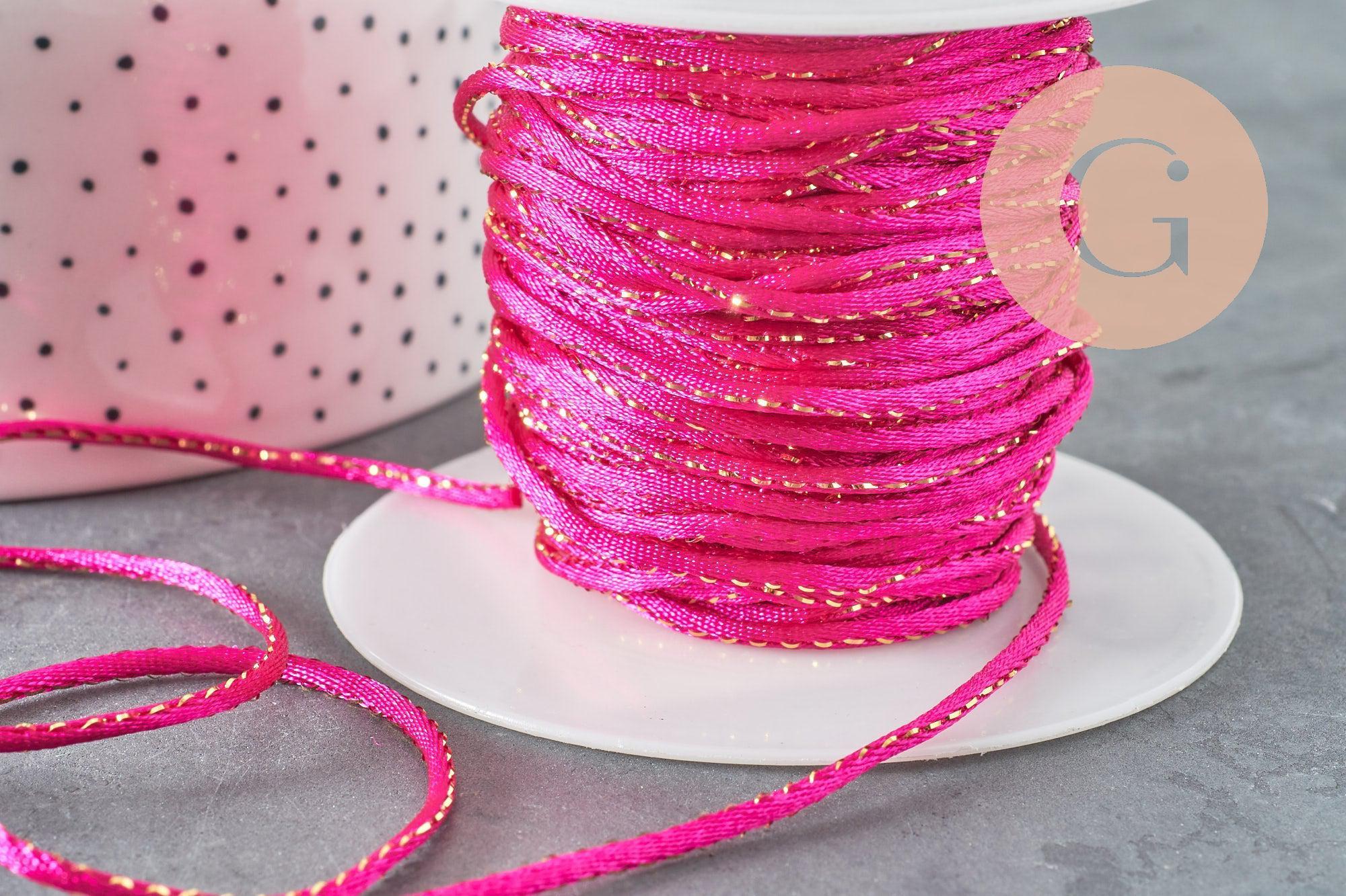 Cordon rose fuchsia or pour fabrication bijoux 1.5mm, x1 mètre (G3760)