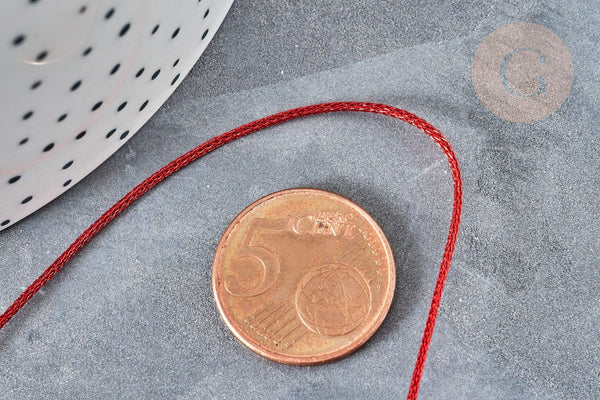 Cordon rouge métalisé tressé cuivre polyester 1mm, x1 mètre (G8175)
