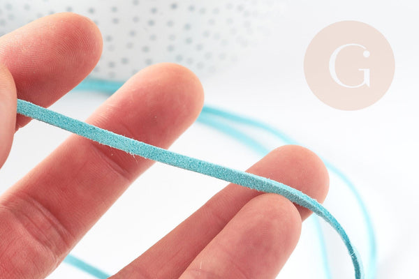 Cordon suédé turquoise imitation cuir 3-4mm, x1 mètre (G1326)