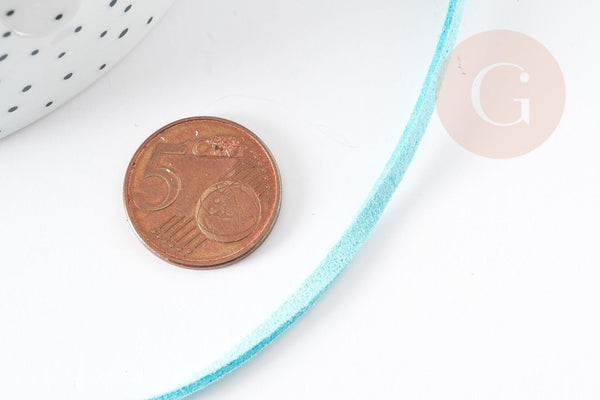 Cordon suédé turquoise imitation cuir 3-4mm, x1 mètre (G1326)