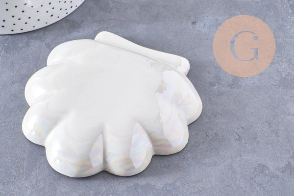 Coupelle présentoir coquillage à bijoux porcelaine blanche 111mm, x1 (G10328)