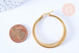 Créoles acier doré 23.5mm, bijoux doré,cadeau anniversaire, oreille percée,sans nickel, boucles acier, la paire (G6640)