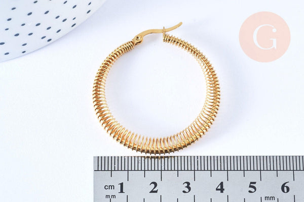 Créoles acier doré 23.5mm, bijoux doré,cadeau anniversaire, oreille percée,sans nickel, boucles acier, la paire (G6640)