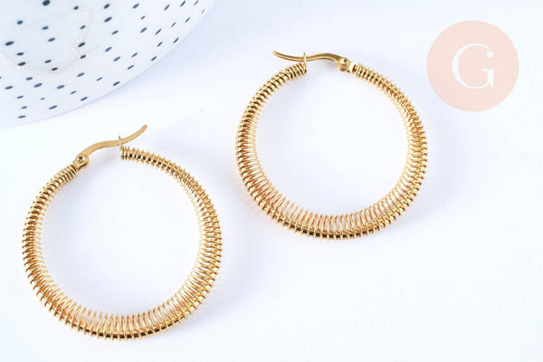 Créoles acier doré 23.5mm, bijoux doré,cadeau anniversaire, oreille percée,sans nickel, boucles acier, la paire (G6640)