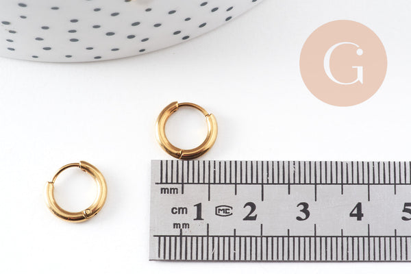 Créoles fine acier 316 inoxydable doré IP 13mm, x1 paire (G10894)