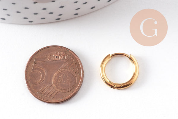 Créoles fine acier 316 inoxydable doré IP 2mm, x1 paire (G10935)