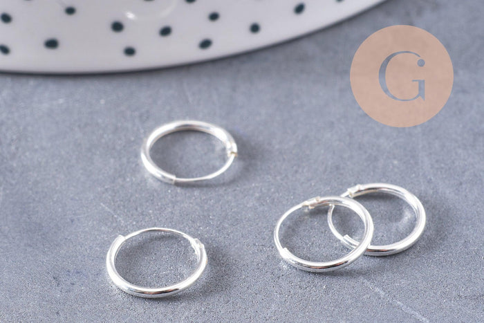 Créoles fine argent 925 massif 12mm, x1 paire (G5410)