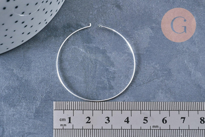 Boucles créoles fine argent massif 925 40mm, x2 (G8861)