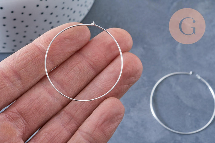 Boucles créoles fine argent massif 925 40mm, x2 (G8861)