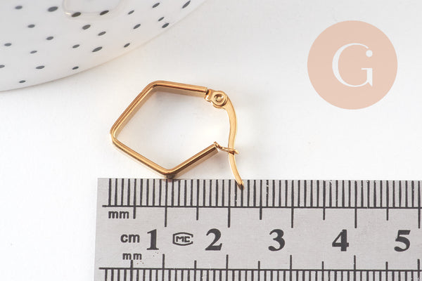 Créoles géométrique acier doré, boucles losange,sans nickel, boucles acier, 16mm, la paire (G2325)