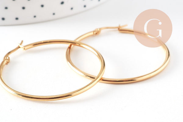 Créoles grande acier doré, bijoux doré,sans nickel, boucles acier, 44-46mm la paire (G6732)