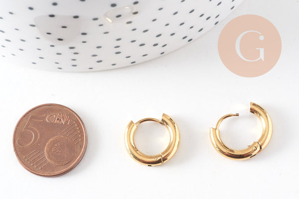 Créoles minimalistes acier 304 inoxydable doré IP 16mm, la paire (G1565)