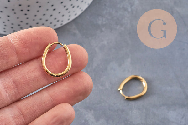 Oval hoop earrings in 201 stainless steel with platinum plating, 20.5mm, the pair VALIDE