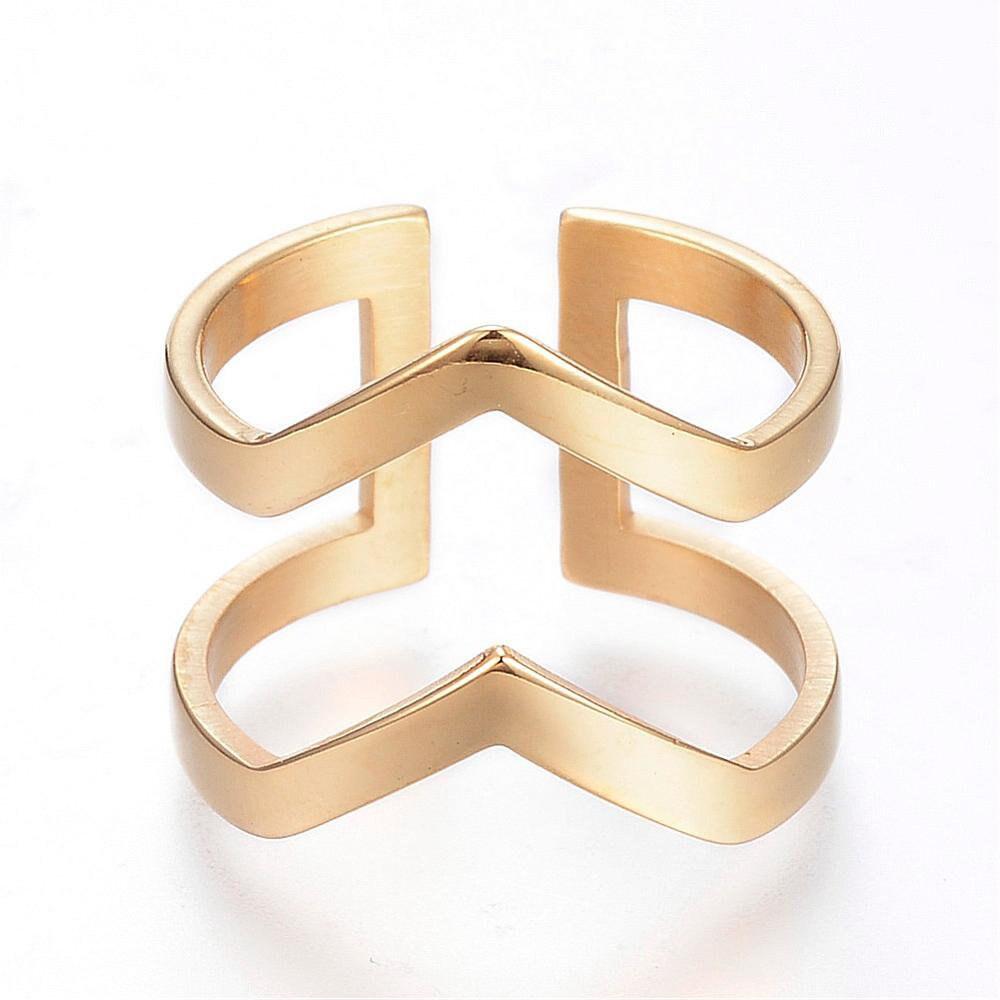 EP-Bague chevron acier doré minimaliste 16mm, x1 (G3326)