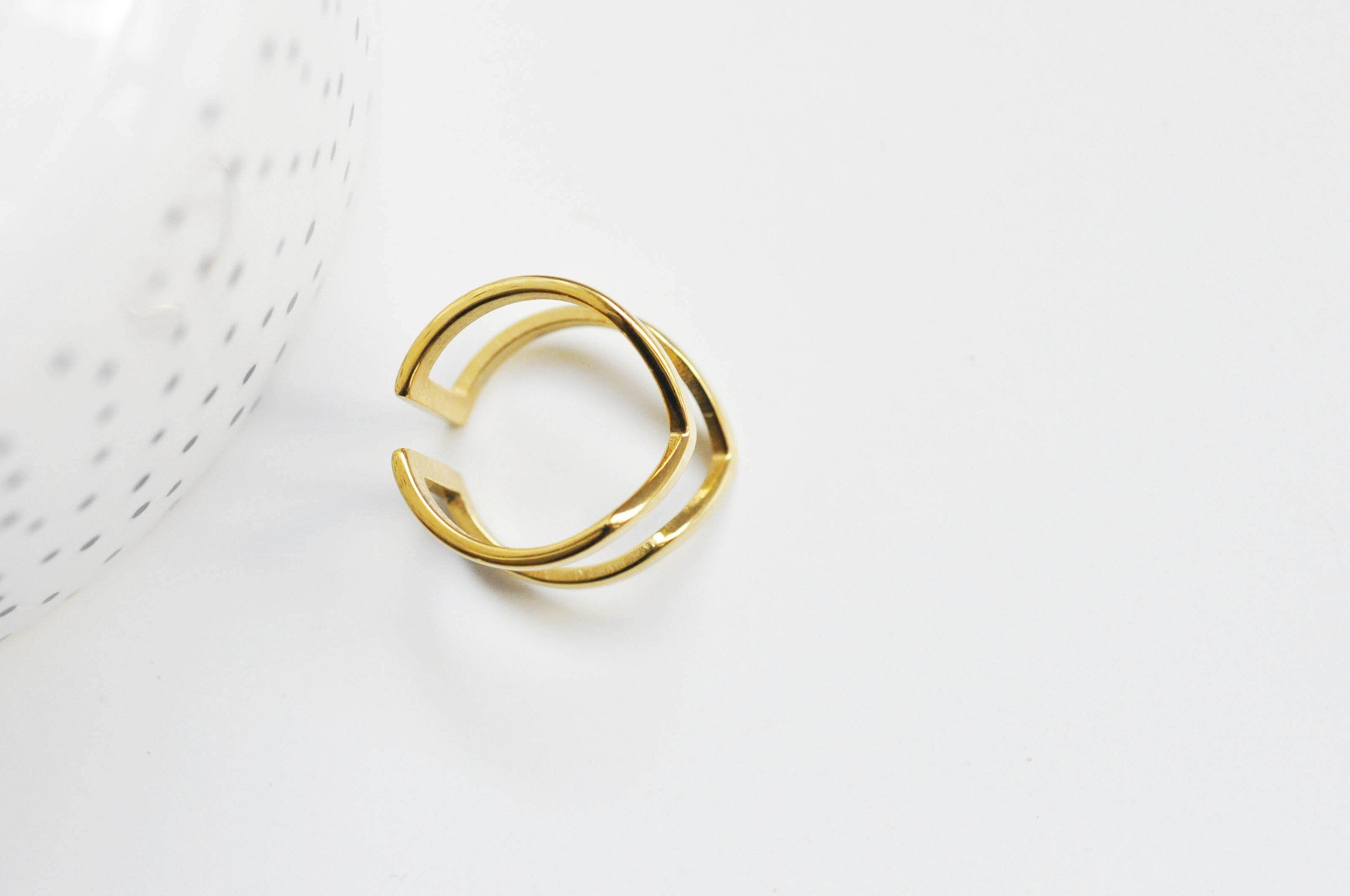 EP-Bague chevron acier doré minimaliste 16mm, x1 (G3326)