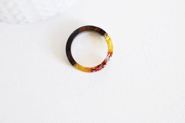 EP Bague ébène bois résine feuille d'or jaune 17.5mm, x1 (G1823)