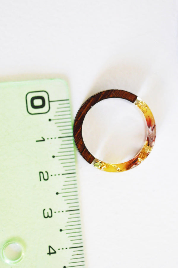 EP Bague ébène bois résine feuille d'or jaune 17.5mm, x1 (G1823)