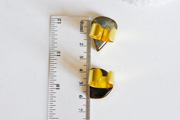 EP Bague réglable dorée labradorite 18mm, x1