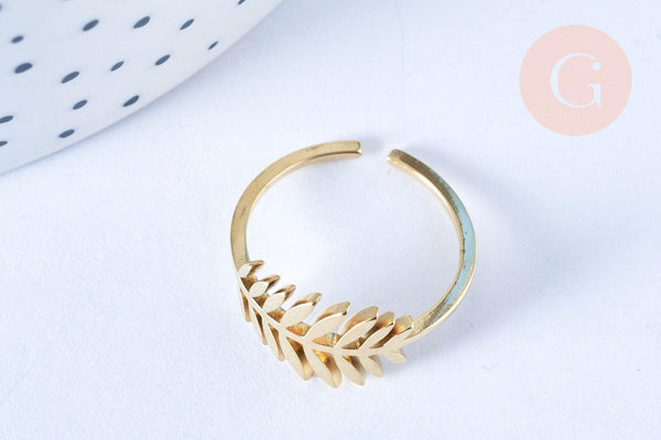 EP-Bague réglable feuille de palme acier doré Taille 54, x1 (G6409)