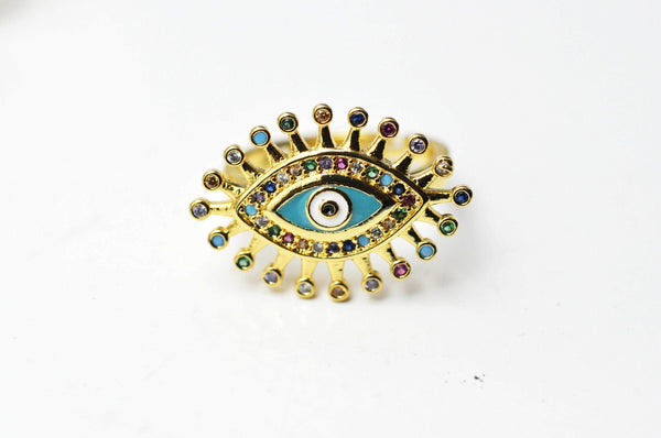 EP Bague réglable laiton doré émail oeil protecteur 17mm , x1 G4244