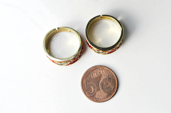 EP-Bague réglable laiton doré émail rouge oeil protecteur 18mm, x1 (G4248)