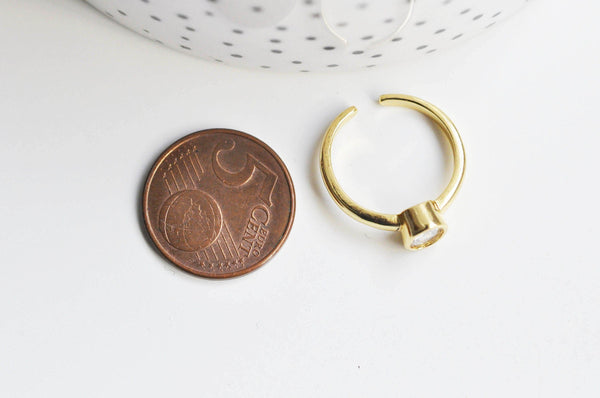 EP Bague réglable laiton doré zircon 17mm, x1 (G3455)