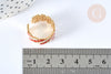 EP-Bague réglable maille croisée acier inoxydable doré émail blanc et rouge Taille 54, x1 (G7007)