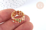 EP-Bague réglable maille croisée acier inoxydable doré émail multicolore Taille 54, x1 (G7005)
