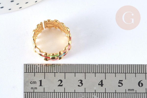 EP-Bague réglable maille croisée acier inoxydable doré émail multicolore Taille 54, x1 (G7005)