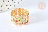 EP-Bague réglable maille croisée acier inoxydable doré émail multicolore Taille 54, x1 (G7005)