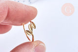 EP Bague réglable petites feuilles gravées laiton doré 16K 19mm, x1