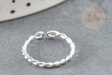 Bague réglable torsadée argent 925 massif 20mm, x1 (G9138)