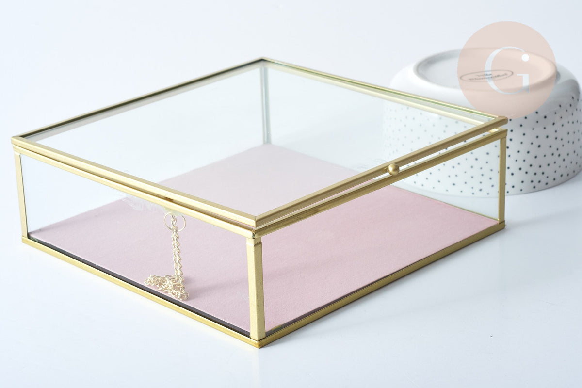 EP Boite à bijoux en verre carrée 20cm,rangement bijoux, boite verre vintage, boîte décoration minimaliste, boîte verre, x1 G8547