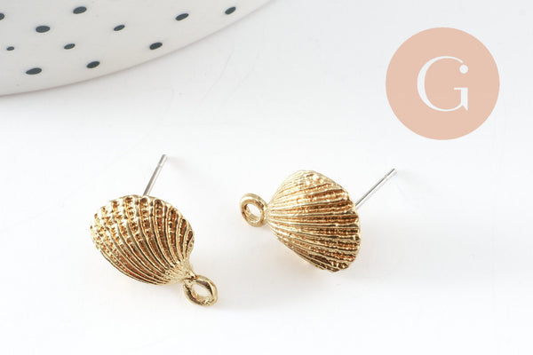 EP-Boucles puce coquillage laiton brut 12x16mm, x2 (G4879)