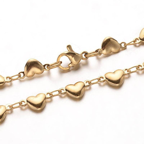 EP Bracelet acier dorée 14k cœur,un bracelet fantaisie sans nickel en acier inoxydable doré,2mm,21cm, x1 G5343