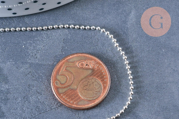 EP Bracelet chaine de cheville boule très fine argent 925 massif 22.8cm, chaine en argent pour création bijoux, x1 G8228