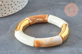 EP-Bracelet jonc élastiqué résine beige et or imitation pierre 50mm, x1 (G6927)