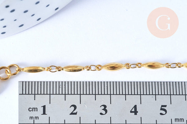 EP -Bracelet maille olive fermoir Toggle acier inoxydable doré 202mm, bracelet chaîne fine, x1 G7129