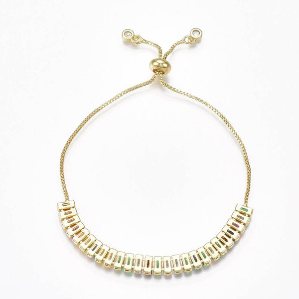 EP Bracelet réglable laiton doré 14k cristaux zircon multicolores, bracelet laiton or,sans nickel,bracelet zircon doré,24cm, x1,G2776