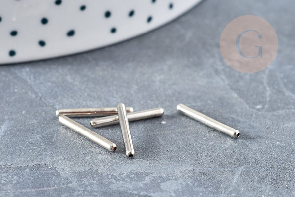 EP Breloque Tube percé laiton argenté, fabrication de bijou, laiton breloque, laiton argenté, 19mm