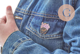 EP-Broche coeur noir violet mystique doré émail noir 29.5mm, x1 (G6377)