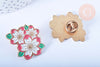 EP-Broche pins Fleurs motif végétal doré émail blanc 30x25mm, x1 G6619