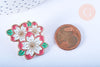 EP-Broche pins Fleurs motif végétal doré émail blanc 30x25mm, x1 G6619