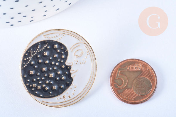 EP-Broche pins croissant de lune mystique émail noir doré émail 35mm, x1 (G6628)