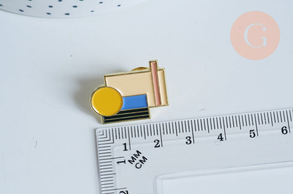 EP-Broche pins géométrique émail bleu jaune doré émail 24.5mm, x1 G6717